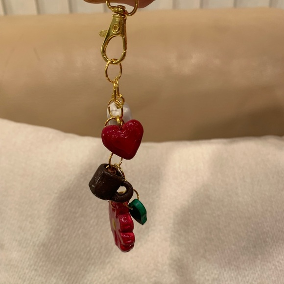 Hand Crafted Accessories - Bag Charm Keychain with Heart and Flower